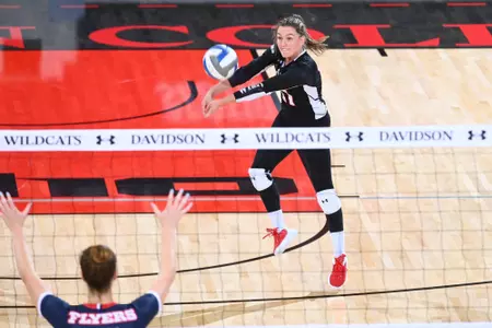 Davidson takes on Dayton in A-10 women’s volleyball action at Belk Arena on Friday, October 13, 2023 in Davidson, North Carolina. Tim Cowie/DavidsonPhotos.com