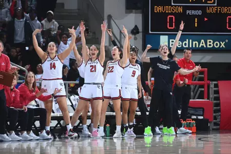 WBB celebrates a 3-pointer against Wofford