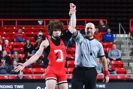 Tanner Peake is declared the winner during a SoCon dual match against The Citadel
