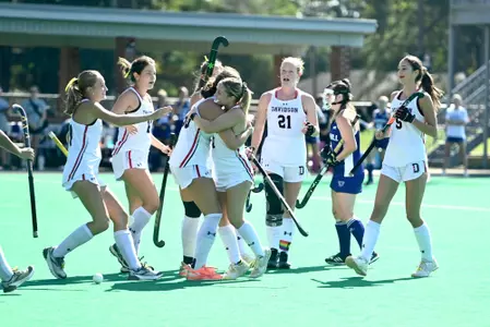Field Hockey goal celebration vs Stonehill