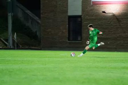 Lucas Beltran kicks a goal kick in the A10 Quarterfinal vs. Dayton