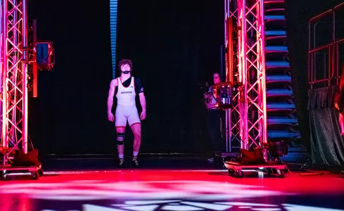 Tanner Peake walks out for his championship match at the SoCon Championships on March 9, 2024