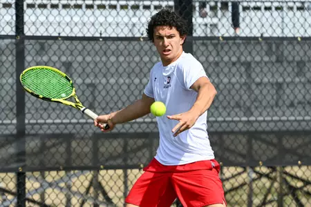Davidson takes on Duquesne in A-10 men’s tennis action at the Davidson Tennis Courts on Monday, March 04, 2024 in Davidson, North Carolina.  Credit Tim Cowie/DavidsonPhotos.com