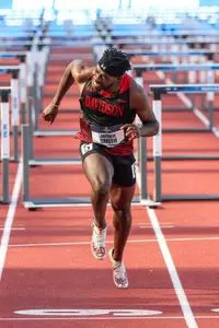 Jayden Smith of Davidson College participates in the 110M Hurdles at the 2024 NCAA D1 Track and Field Championships hosted by the University of Oregon at the Historic Hayward Field on Wednesday, June 05, 2024 in Eugene, Oregon. Credit - Eric Evans/DavidsonPhotos.com