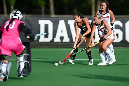 Davidson takes on Richmond in A-10 field hockey action at the Carol Grotnes Belk Turf Field on Friday, October 10, 2025 in Davidson, North Carolina. Credit - Tim Cowie/DavidsonPhotos.com @tjcowie