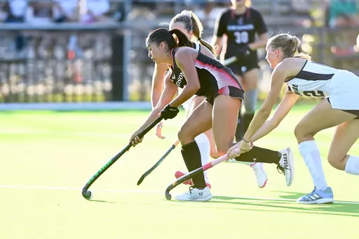 Davidson takes on Longwood in non-conference field hockey action at the Carol Grotnes Belk Turf Field on Friday, September 12, 2025 in Davidson, North Carolina. Credit - Tim Cowie/DavidsonPhotos.com @tjcowie