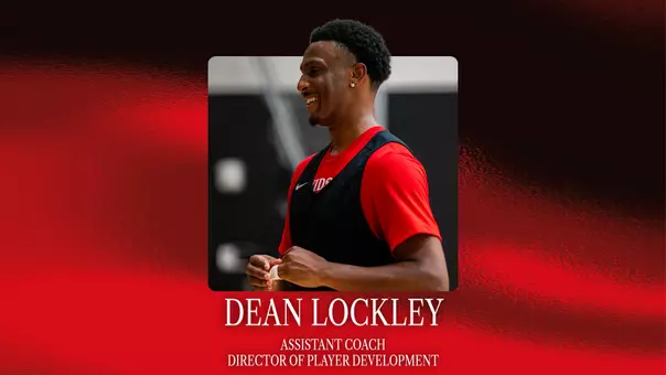 Graphic for Dean Lockley Welcoming announcing him as a new assistant coach for the women's basketball team.