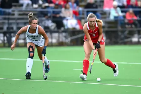 Davidson takes on Queen’s in non-conference field hockey action at the Sunday, November 02, 2025 in Davidson, North Carolina. Credit - Tim Cowie/DavidsonPhotos.com @tjcowie