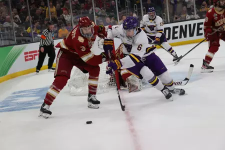 BOSTON, MA - APRIL 09: The Denver Pioneers take on the Minnesota State Mavericks during the Division I Men?s Ice Hockey Championship held at the TD Garden on April 09, 2022 in Boston, Massachusetts. (Photo by Damian Strohmeyer/NCAA Photos via Getty Images)