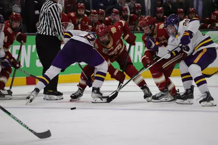 BOSTON, MA - APRIL 09: The Denver Pioneers take on the Minnesota State Mavericks during the Division I Men?s Ice Hockey Championship held at the TD Garden on April 09, 2022 in Boston, Massachusetts. (Photo by Damian Strohmeyer/NCAA Photos via Getty Images)
