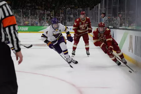BOSTON, MA - APRIL 09: The Denver Pioneers take on the Minnesota State Mavericks during the Division I Men?s Ice Hockey Championship held at the TD Garden on April 09, 2022 in Boston, Massachusetts. (Photo by Damian Strohmeyer/NCAA Photos via Getty Images)