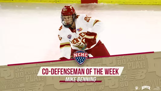 Mike Benning co-defenseman of the week NCHC 2021 November 22 graphic