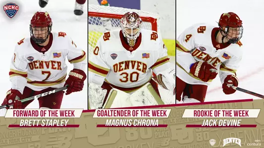 NCHC Player of the Week 2021 December 6 Brett Stapley Magnus Chrona Jack Devine