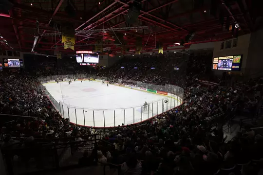 07 OCT 2022: The Denver Pioneers men’s hockey team takes on the Notre Dame Fighting Irish at Madness Arena in Denver, CO. Justin Tafoya/Clarkson Creative Photography