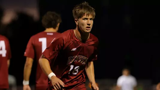 16 SEP 2022: The Denver Pioneers menâ??s soccer team takes on the Portland Pilots at the University of Denver Soccer Stadium in Denver, CO. (C. Morgan Engel/Clarkson Creative Photography)