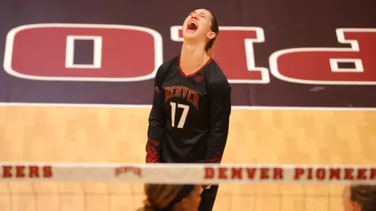 01 SEP 2022: The University of Denverâ??s womenâ??s volleyball team takes on the Portland Pilots at Hamilton Gymnasium in Denver, CO. C. Morgan Engel/Clarkson Creative Photography
