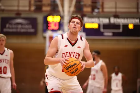 10 NOV 2022: The Denver Pioneers men?s basketball team takes on the Colorado College Tigers at Hamilton Gymnasium held at the University of Denver campus in Denver, CO. (Jamie Schwaberow/Clarkson Creative Photography)