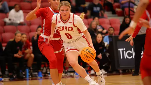 15 NOV 2022: The University of Denver womenâ??s basketball team takes on Loyola Marymount at Hamilton Gymnasium in Denver, CO. © C. Morgan Engel/Clarkson Creative Photography