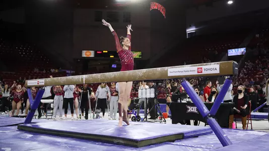 DENVER, CO - MARCH 26: Denver hosts a quad meet against Arkansas Razorbacks, Oregon State Beavers and Nebraska Cornhusers at Magness Arena on March 26, 2022 in Denver, Colorado.