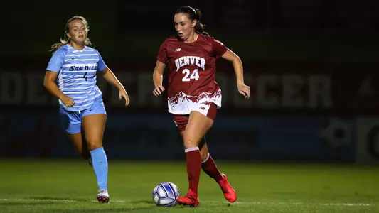 18 AUG 2022: The Denver Pioneers take on the San Diego Toreros at the University of Denver Soccer Stadium in Denver, CO. (Jamie Schwaberow/Clarkson Creative Photography)