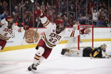 27 JAN 2023: The Denver Pioneers against the Colorado College Tigers at Ball Arena in Denver, CO. (Tyler Schank/Clarkson Creative Photography)