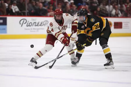 27 JAN 2023: The Denver Pioneers against the Colorado College Tigers at Ball Arena in Denver, CO. (Tyler Schank/Clarkson Creative Photography)