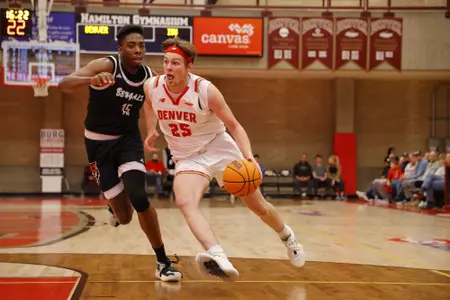 03 JAN 2024: The Denver Pioneers Menâ??s basketball team takes on Idaho State in Hamilton Gymnasium at the University of Denver in Denver, CO. (C. Morgan Engel/Clarkson Creative Photography)