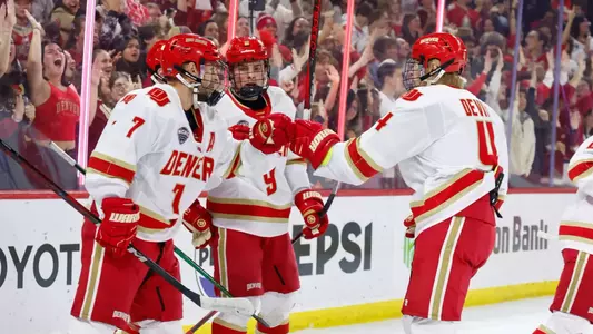 25 OCTOBER 2024: The University of Denver Pioneers take on the Wisconsin Badgers at Magness Arena in Denver, Colorado. (Photo by C. Morgan Engel/Clarkson Creative)