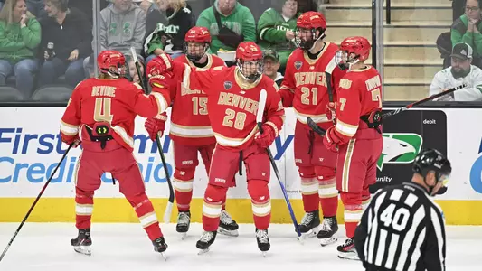 A NCAA men's college hockey game between the Denver Pioneers and the University of North Dakota Fighting Hawks at Ralph Engelstad Arena in Grand Forks on Friday, November 15, 2024. Photo by Russell Hons