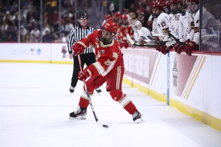ST PAUL, MINNESOTA - APRIL 13: Boston College Eagles vs Denver Pioneers at the Division I Men?s Ice Hockey Championship held at Xcel Energy Center on April 13, 2024 in St Paul, Minnesota. (Photo by Tyler Schank/NCAA Photos via Getty Images)