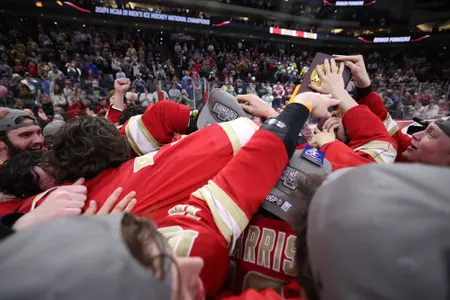 ST PAUL, MINNESOTA - APRIL 13: Boston College Eagles vs Denver Pioneers at the Division I Men?s Ice Hockey Championship held at Xcel Energy Center on April 13, 2024 in St Paul, Minnesota. (Photo by Tyler Schank/NCAA Photos via Getty Images)
