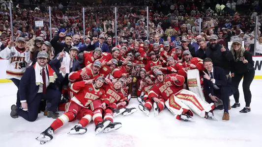 ST PAUL, MINNESOTA - APRIL 13: Boston College Eagles vs Denver Pioneers at the Division I Men?s Ice Hockey Championship held at Xcel Energy Center on April 13, 2024 in St Paul, Minnesota. (Photo by Tyler Schank/NCAA Photos via Getty Images)