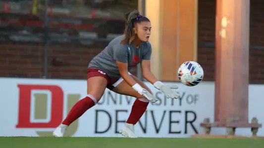 05 OCT 2023: The Denver Pioneers women’s soccer team takes on South Dakota State at the University of Denver Soccer Stadium in Denver, CO. (C. Morgan Engel/Clarkson Creative Photography)