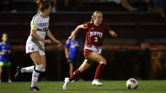 17 AUG 2023: The Denver Pioneers take on the Colorado State Rams at the University of Denver Soccer Stadium in Denver, CO. (Jamie Schwaberow/Clarkson Creative Photography)