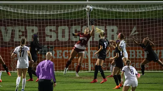 05 OCT 2023: The Denver Pioneers women’s soccer team takes on South Dakota State at the University of Denver Soccer Stadium in Denver, CO. (C. Morgan Engel/Clarkson Creative Photography)