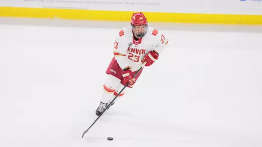 11 OCT 2025: The Denver Pioneers Men’s hockey team takes on the Bentley Falcons in Denver, CO. (C. Morgan Engel/Clarkson Creative Photography)