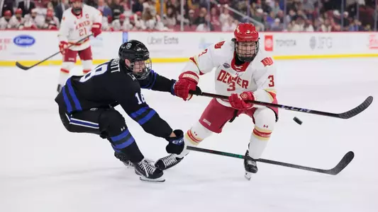 11 OCT 2025: The Denver Pioneers Men’s hockey team takes on the Bentley Falcons in Denver, CO. (C. Morgan Engel/Clarkson Creative Photography)