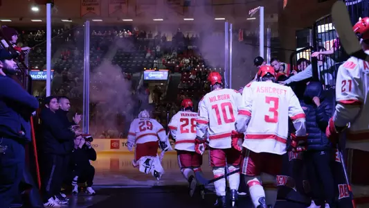 11 OCT 2025: The Denver Pioneers Men’s hockey team takes on the Bentley Falcons in Denver, CO. (C. Morgan Engel/Clarkson Creative Photography)