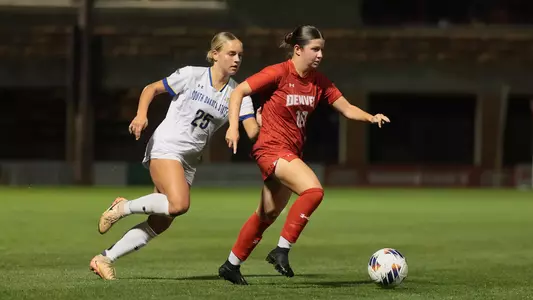 09 OCT 2025: The Denver Pioneers Women’s Soccer team takes on the South Dakota State Jackrabbits in Denver, CO. (C. Morgan Engel/Clarkson Creative Photography)