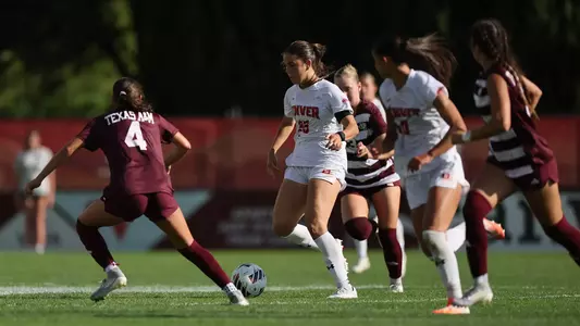 28 AUG 2025: The University of Denver takes on the Texas A&M University at the University of Denver Soccer Stadium in Denver, CO. Justin Tafoya/Clarkson Creative Photography
