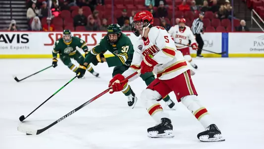 DENVER, COLORADO - OCTOBER 31: The Denver Pioneers men’s ice hockey team takes on the Alaska Anchorage Seawolves at Magness Arena in Denver, Colorado. (Photo by Tyler Schank/Clarkson Creative/Getty Images)
