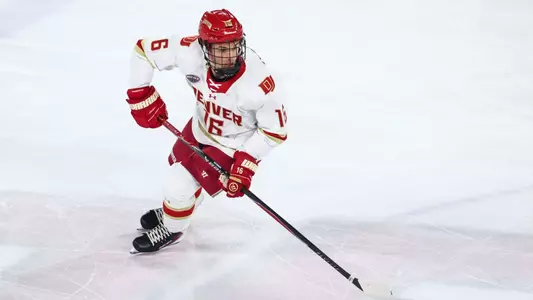 DENVER, COLORADO - OCTOBER 31: The Denver Pioneers men’s ice hockey team takes on the Alaska Anchorage Seawolves at Magness Arena in Denver, Colorado. (Photo by Tyler Schank/Clarkson Creative/Getty Images)