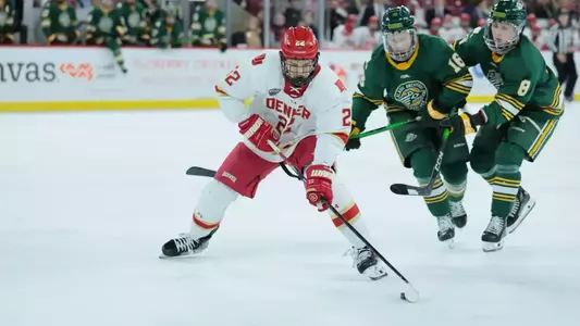 01 NOV 2025: The Denver Pioneers Men’s Hockey Team takes on Alaska Anchorage in Denver, CO. (C. Morgan Engel/Clarkson Creative Photography)