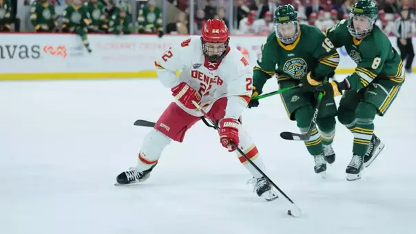 01 NOV 2025: The Denver Pioneers Men’s Hockey Team takes on Alaska Anchorage in Denver, CO. (C. Morgan Engel/Clarkson Creative Photography)