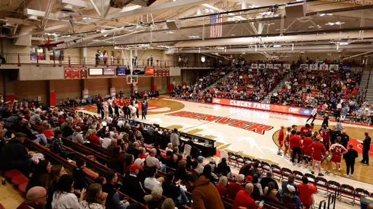25 JAN 2024: The Denver Pioneers Men’s basketball team takes on South Dakota in Hamilton Gymnasium at the University of Denver in Denver, CO. (C. Morgan Engel/Clarkson Creative Photography)