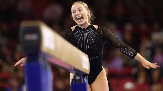 16 FEB 2025: The University of Denver Women’s Gymnastics team competes at Magness Arena in Denver, CO. ©Jamie Schwaberow/Clarkson Creative Photography