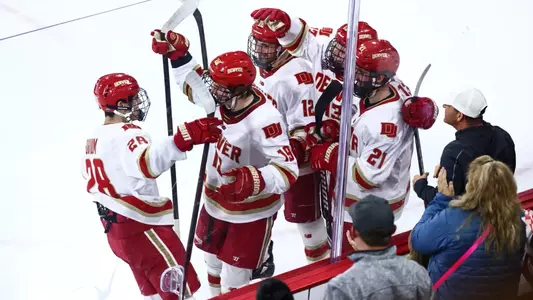 18 OCTOBER 2024: The University of Denver Pioneers take on the Northeastern Huskies at Magness Arena in Denver, Colorado. (Photo by Tyler Schank/Clarkson Creative)
