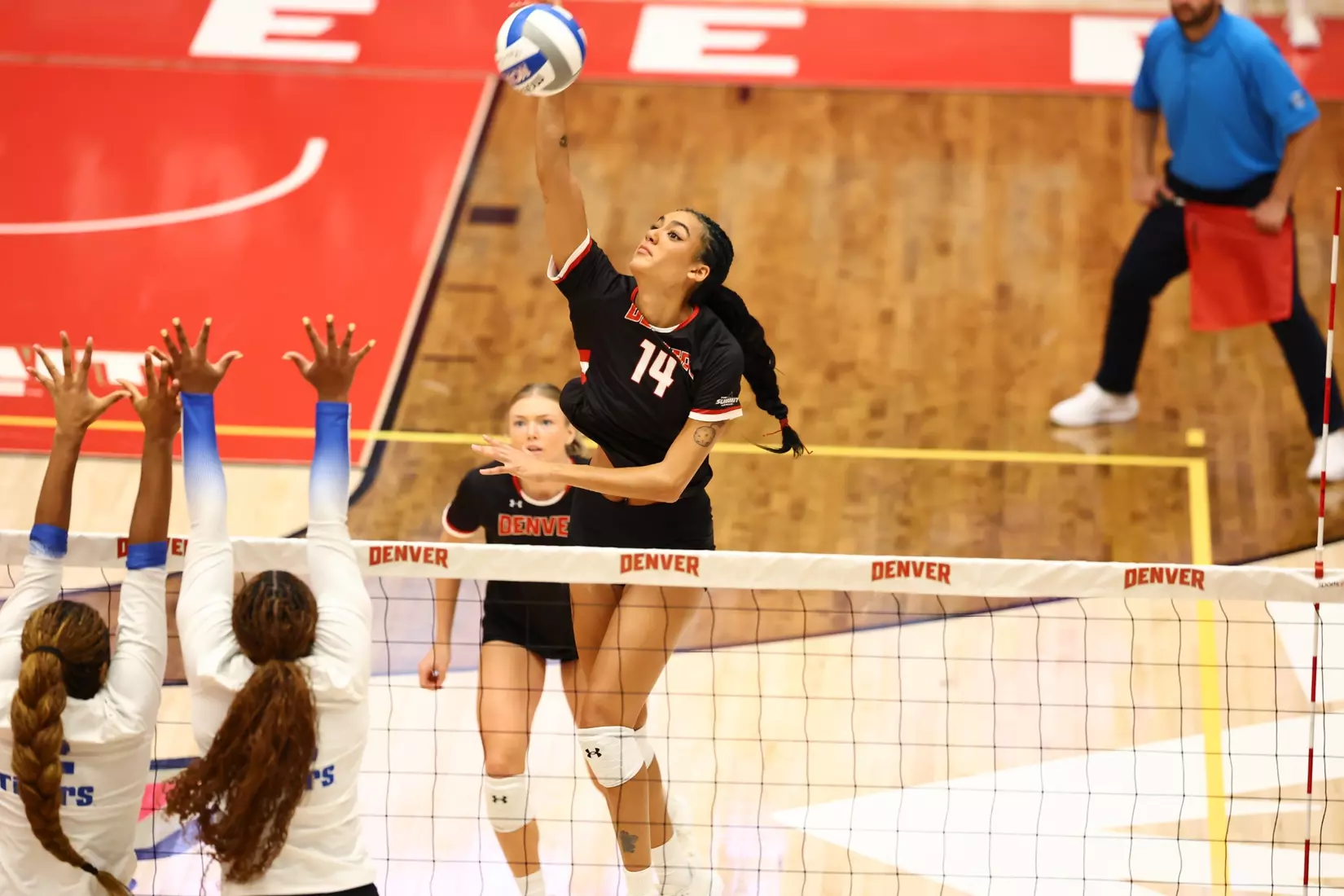 28 AUG 2025: The University of Denver takes on the University of Memphis at Hamilton Gymnasium in Denver, CO. Justin Tafoya/Clarkson Creative Photography