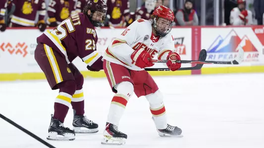 30 JANUARY 2026: The University of Denver Men’s Ice Hockey team team takes on Minnesota Duluth at Magness Arena in Denver, CO. (Chris Swann/Clarkson Creative Photography)