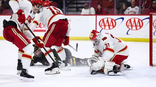 DENVER, COLORADO - FEB 07: The Denver Pioneers men’s ice hockey team takes on Colorado College at Magness Arena in Denver, Colorado. (Photo by Tyler Schank/Clarkson Creative Photography)
